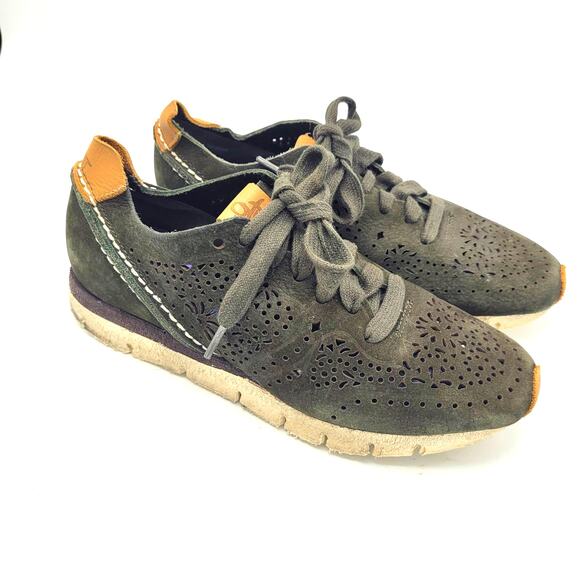 OTBT Khora Olive Green Suede Leather Lace Up Derby Comfort Sneakers Womans Sz 7 - Picture 1 of 6